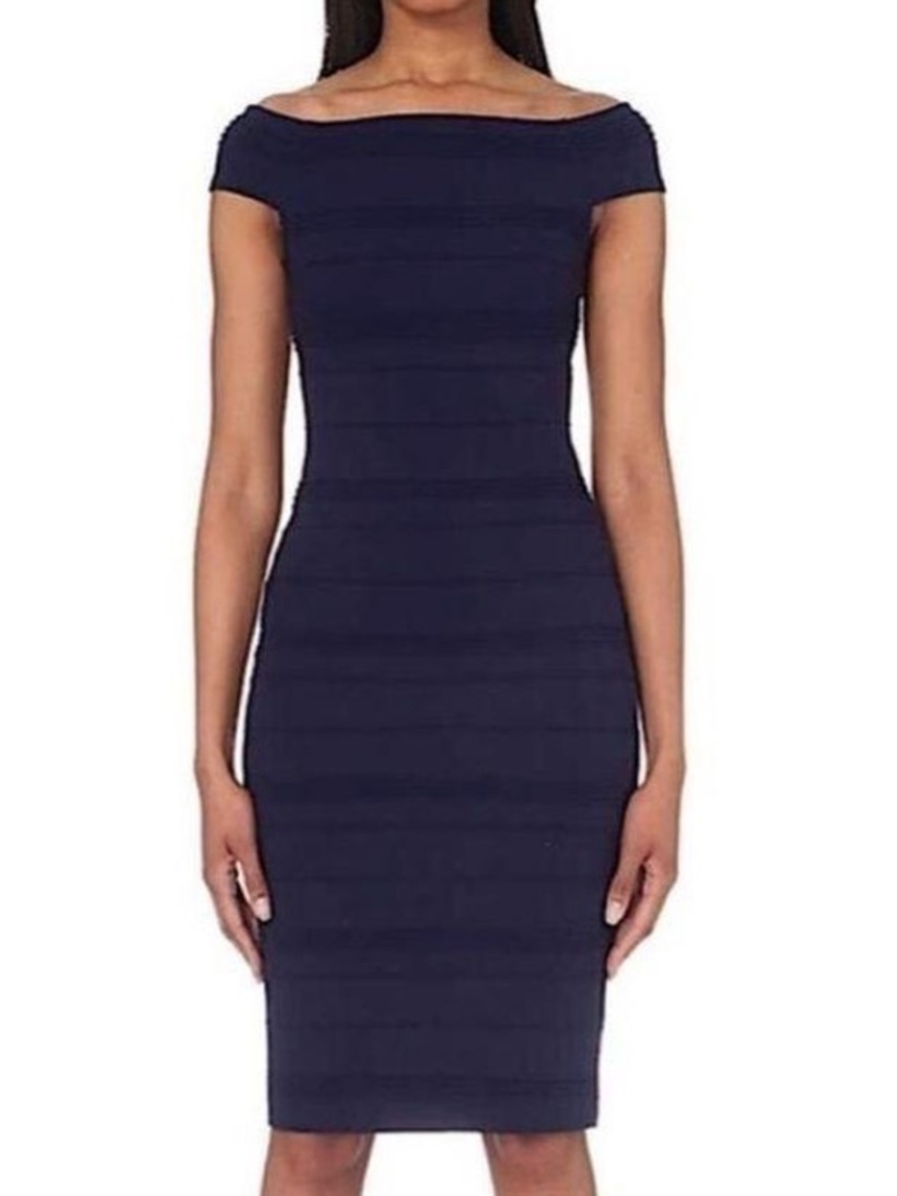 NWT ✨ Ted Baker Navy STRIPE TEXTURE BARDOT DRESS women’s size 0